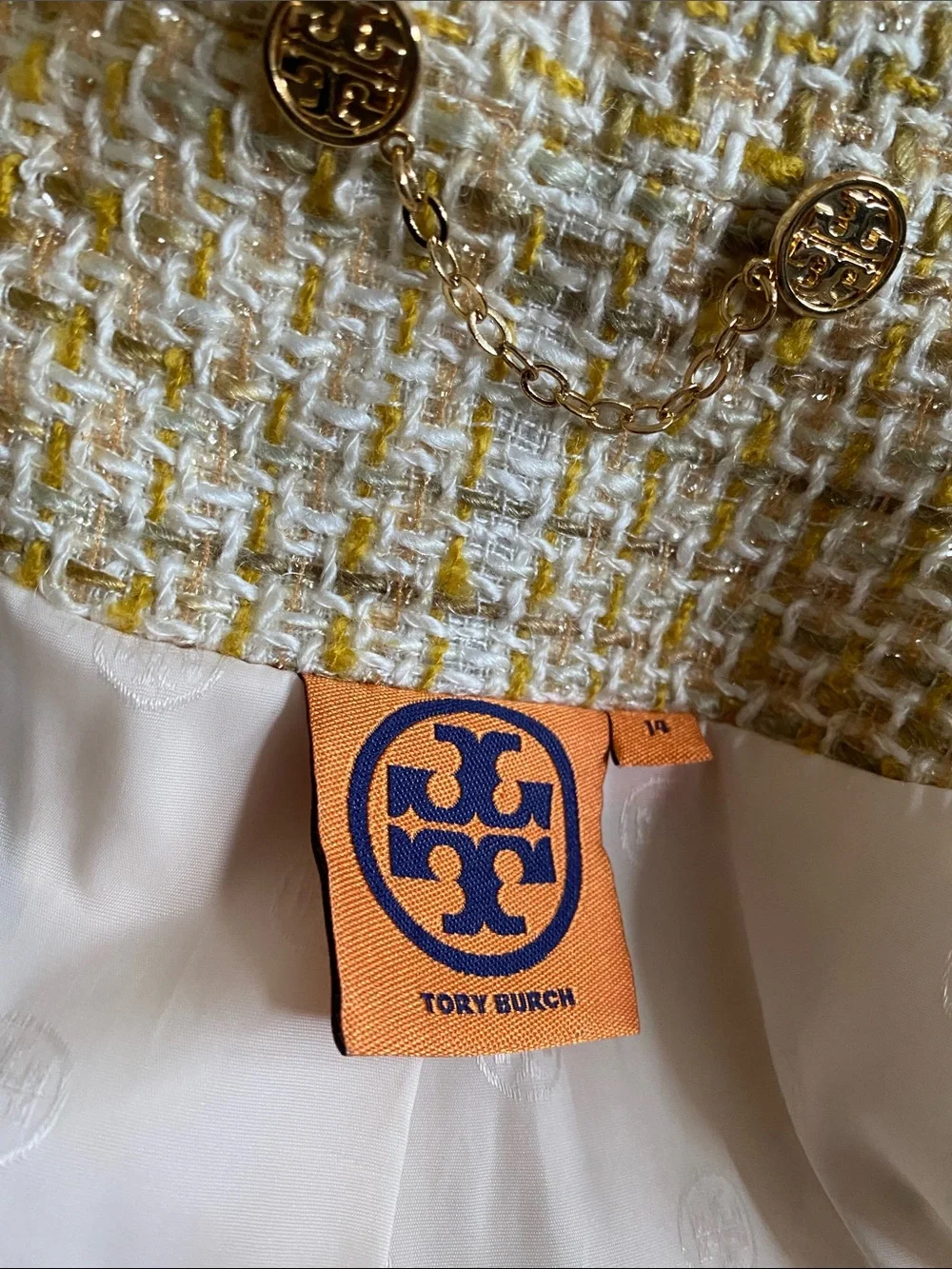 Tory Burch Stunning Sparkling Thread Gold Logo Buttons Logo Lined Jacket